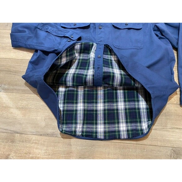 LL Bean Jacket Mens Large Blue 90s Canvas Shacket Flannel Lined Flap Pocket - Picture 4 of 10